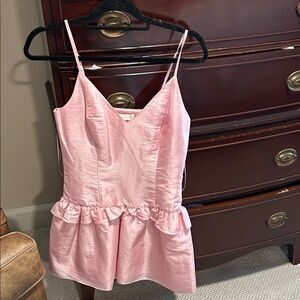 LoveShackFancy Pink Mini Dress with Ruffle Waist